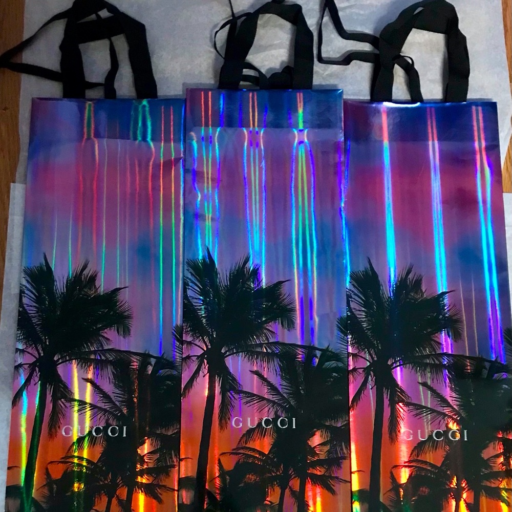 Lot of 5 Gucci Holiday 2019 Palm Tree Holographic Gift  Bag